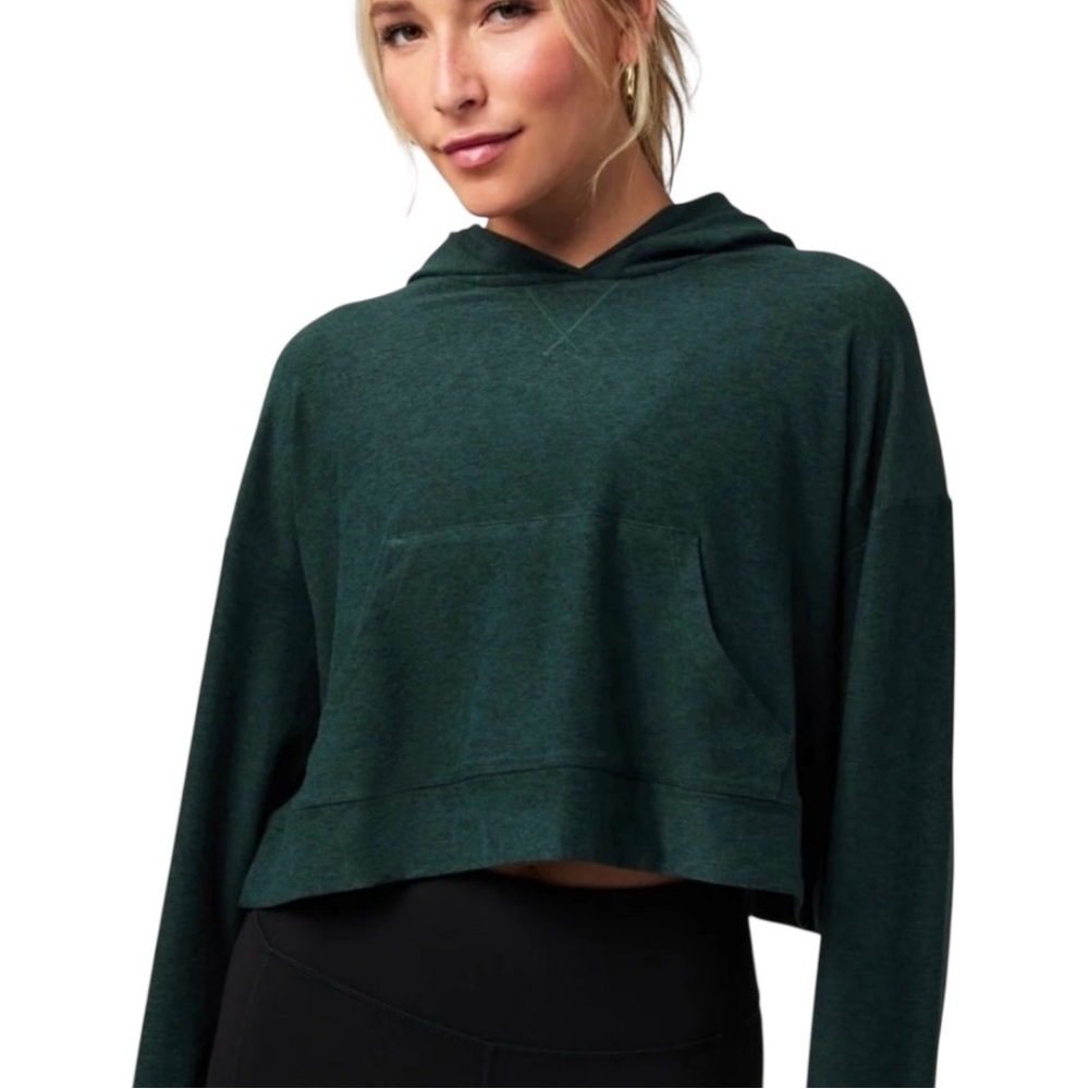 Fabletics Cloud Jersey Cropped Hoodie Everpine Heather Green Athleisure Lounge